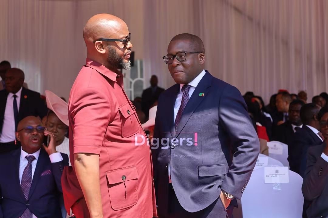 Kanchibiya losing Member of Parliament, Sunday Chanda, pictured with Christopher Mundia, Special Assistant to the President for Legal Affairs, at Heroes Stadium.