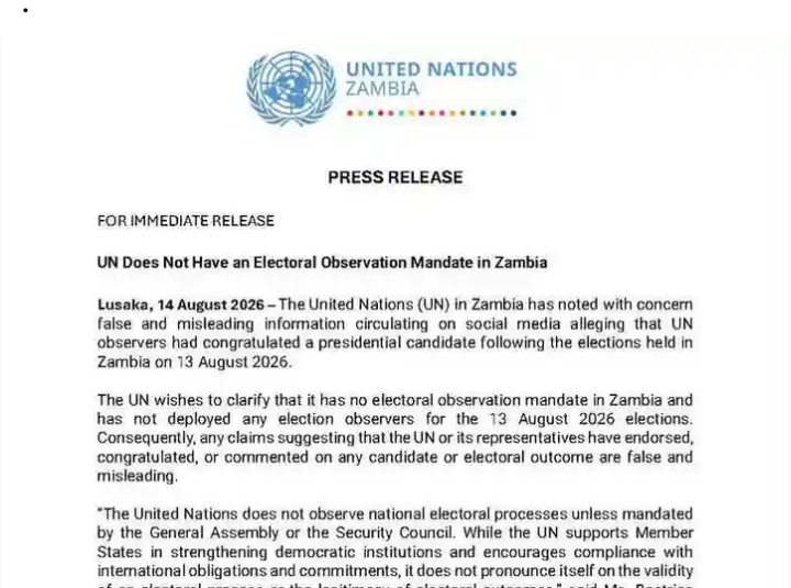 We have not congratulated any presidential candidate in Zambia-United Nations