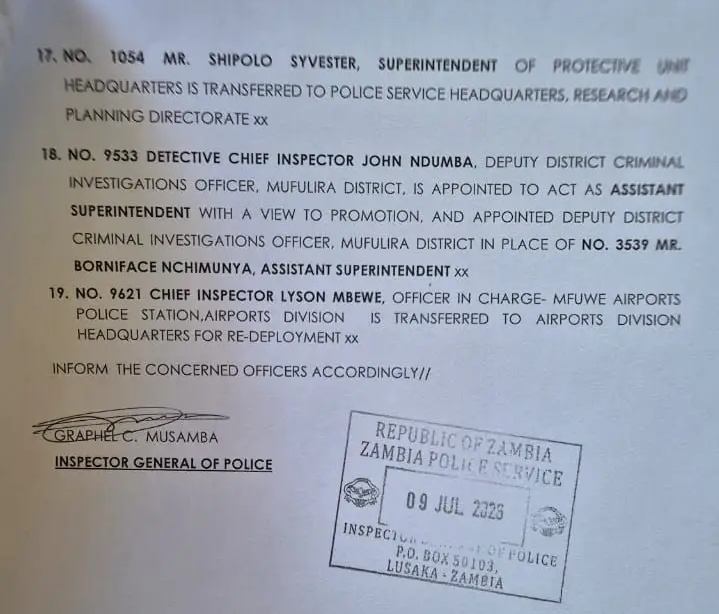 Police Officer Accused of Smiling with Opposition Leaders Removed- Amb. Emmanuel Mwamba